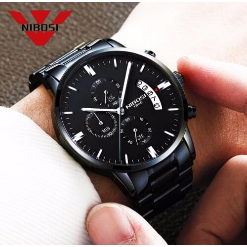 NIBOSI Black Mens Fashion Casual Dress Watch Men Military Quartz Wristwatches Relogio Masculino Men Watches Luxury Brand Watch