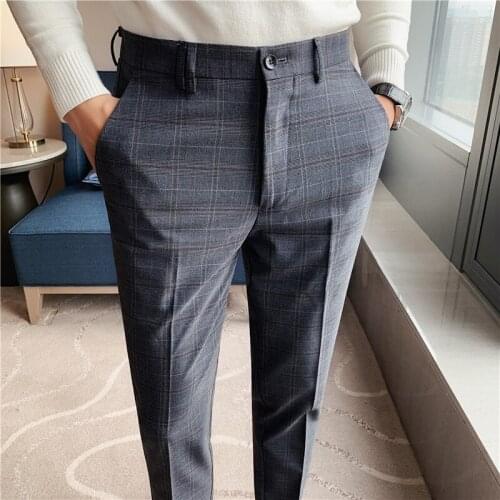 2021 new mens fashion business plaid trousers male high-quality formal wear social casual wedding trousers Slim Pants Pantaloni