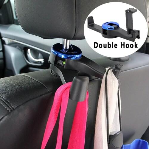 NEW Upgrade Car Headrest Double Hook with Phone Holder Seat Back Hanger for Handbag Purse Grocery Cloth Foldble Clips Organizer