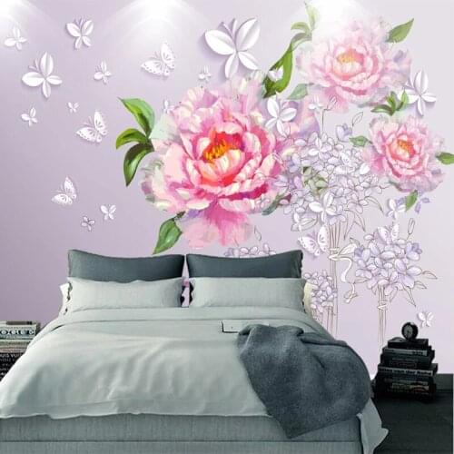 Custom Wallpaper 3D Stereo Peony Flowers Butterfly Photo Wall Mural Living Room Bedroom Romantic Home Decor Papel De Parede 3 D