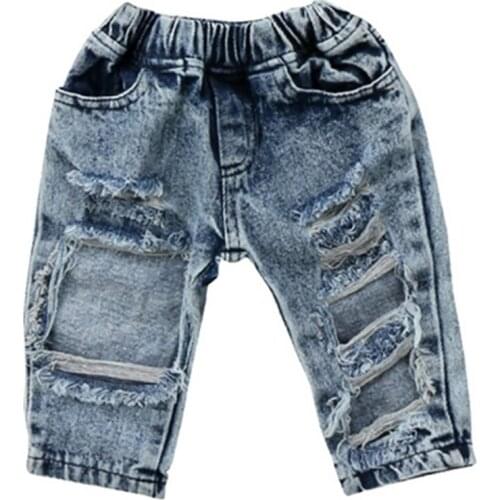 1-5Y Boy Bog Hole Jeans Cotton Casual Long Denim Pants Trousers Toddler Newborn Infant Childrens Clothing Kid Baby Girl Clothes