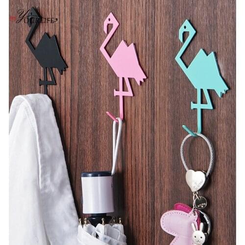 OYOURLIFE Cute Cartoon Flamingos Wall Hook Key Hanger Self-adhesive Kitchen Bathroom Sundries Hooks Home Decoration Accessories