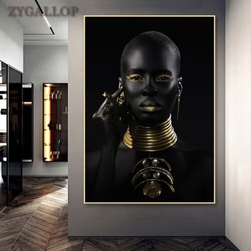 Black and Gold African Woman Poster Modern Wall Art Canvas Painting Black Woman Prints Decorative Pictures For Living Room Decor