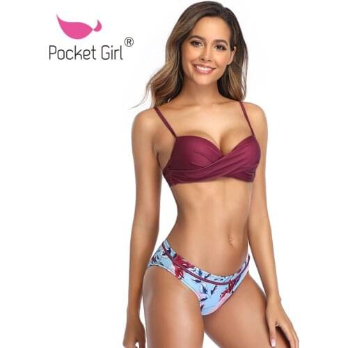 Pocket Girl 2020 Push Up Biknis Floral Wrap Bikini Sets Women Sexy Thong Two Pieces Swimsuits Girl Beach Bathing Suits Swimwear