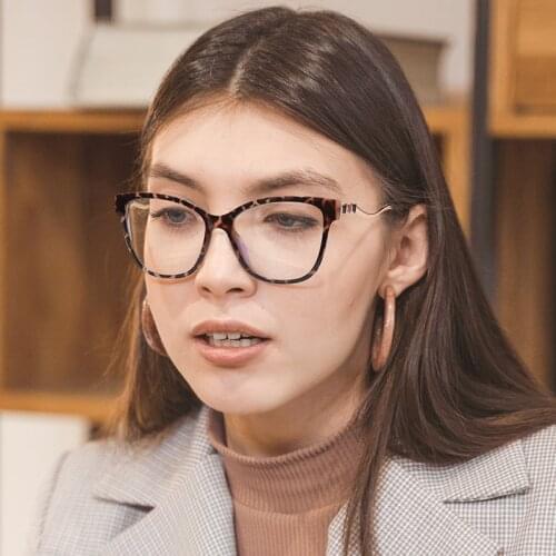 Transparent Computer Glasses Frame Women Men Anti Blue Light Leoaprd Eyewear Green Cat Eye Optical Spectacle Eyeglasses UV400