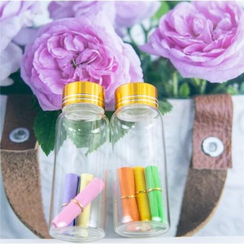 50Pcs 25ml Transparent Bayonet Glass Bottles Spiral Plastic Cap with Golden Tangent Mini Craft Vials Candy Food Pot