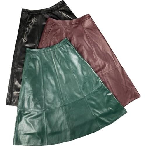 Factory direct sale 2020 new style women genuine leather skirt high waist swing,womens fashion skirt