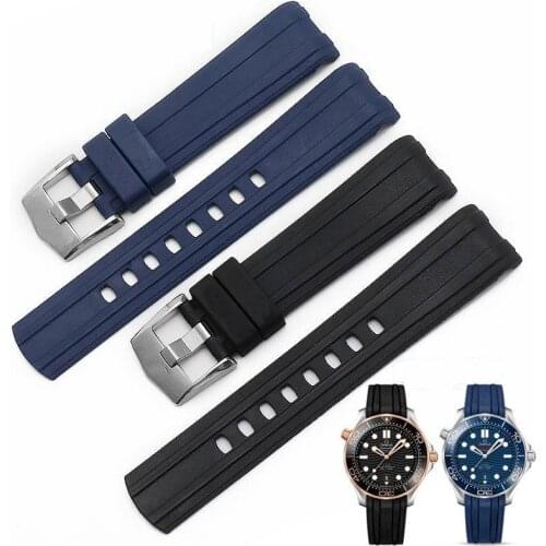 20mm Watch strap Replacement for Omega Seamaster 300 Curved End Fluorous Rubber silicone watchband Stainless steel buckle