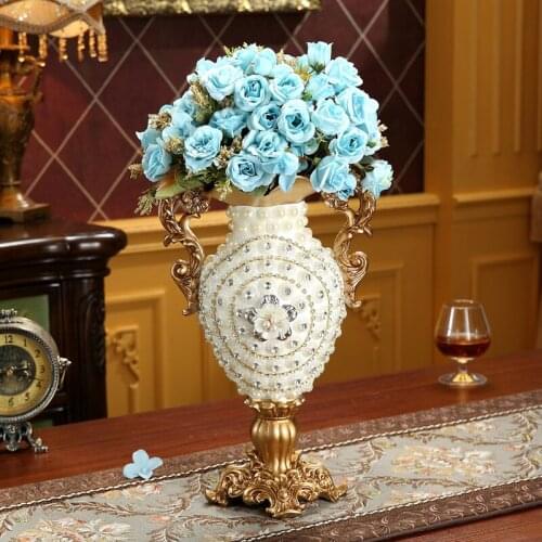 Retro European Luxury Resin Diamond Table Vase Home Furnishing Livingroom Table Fake Flower Pot Figurines Office Crafts Decor