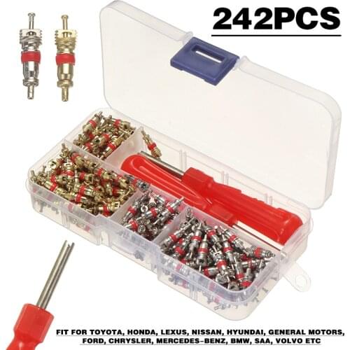 242pcs Valve Stem Core Parts R134A Valve Cores Wrench Car Truck Tire Tyre Valve Core + Remover Tool For Car A/C Air Conditioning
