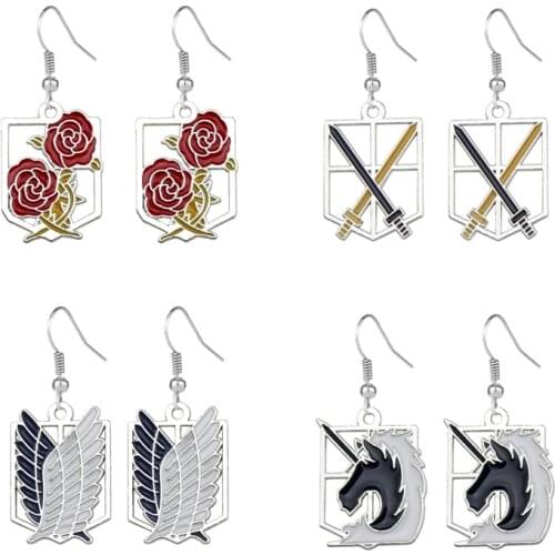 Attack On Titan Earrings Survey Corps Garrison Trainee Regiment Shingeki Cosplay AOT Earrings Anime Jewelry Wholesale