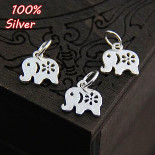2pcs Elephant Charms 925 Sterling Silver Handcraft Carved Earring Necklace Pendant DIY Women Jewelry Fittings Birthday Gift