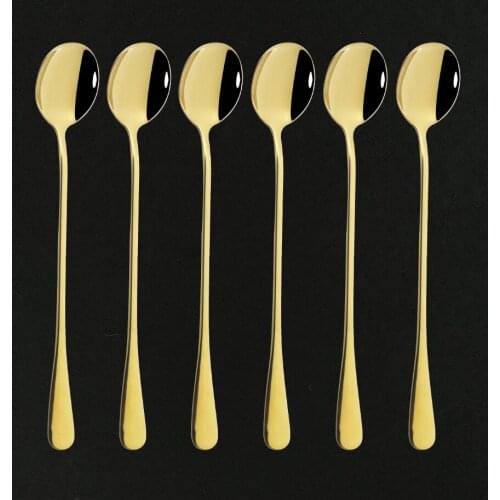 Glod Dnnerware Spoon Stainless Steel Taleware Round Coffee Spoon For Ice Cream Dessert Long Handled Spoon Cutlery Kitchen Set