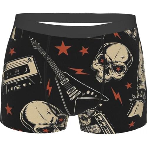 Retro Repeat Pattern Heavy Metal 1960s Punk Rock Music Underpants Cotton Panties Mens Underwear Sexy Shorts Boxer Briefs