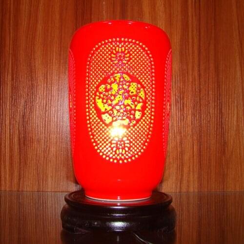 Study Traditional Vintage chinese porcelain ceramic table lamp bedroom living room wedding table lamp Jingdezhen red
