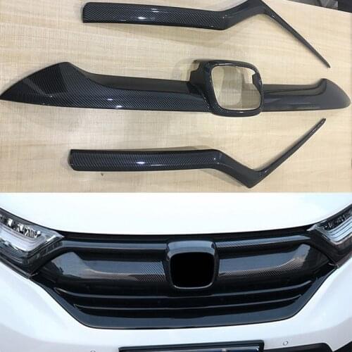 Carbon fiber look gloss black Front Bumper Grill Strip Trim Cover bars for Honda CRV CR-V 2017 2018 2019 CRV Tail door trim