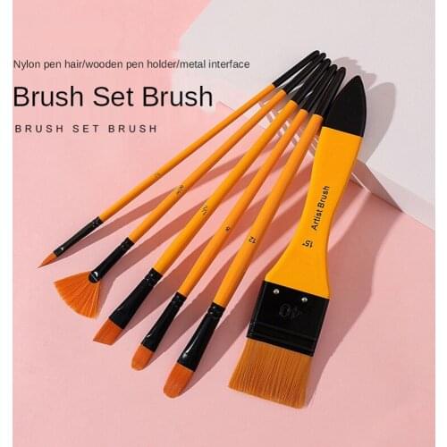 Unique 6pcs/set Nylon Hair Mixed head Wooden Penholder Oil Painting Brush Acrylic Oil Paint Brush Scrubbing Brushes Art Supplies