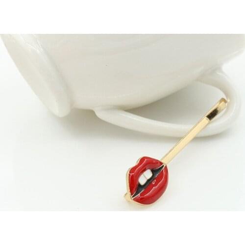 Red Lips Mouth White Teeth Golden Alloy Hair Clips & Pins Headwear Hair Accessories for Women & Children