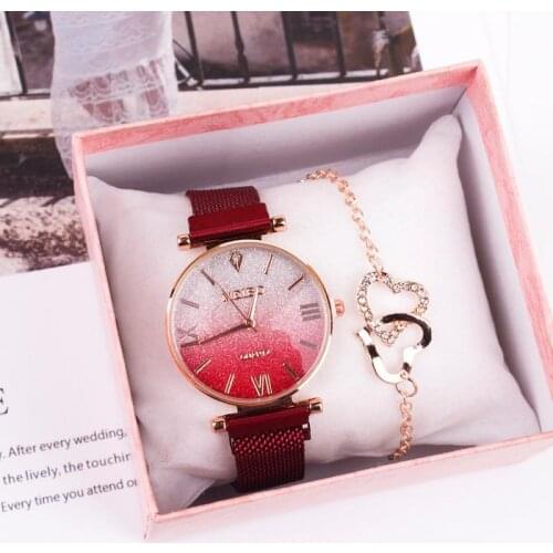 Womens Watch Magnet Quartz Watch Starry Sky Watch Gradient Color Watch Bracelet Lady Wristwatch Female Clock Gifts
