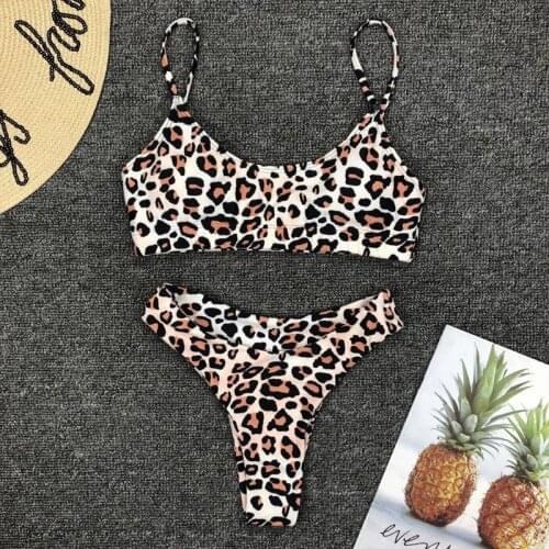 Women Sexy Two Piece Bikini Set Boho Leopard Snakeskin Printing Swimsuit Strappy Push Up Padded High Cut Bathing Suit Beachwear