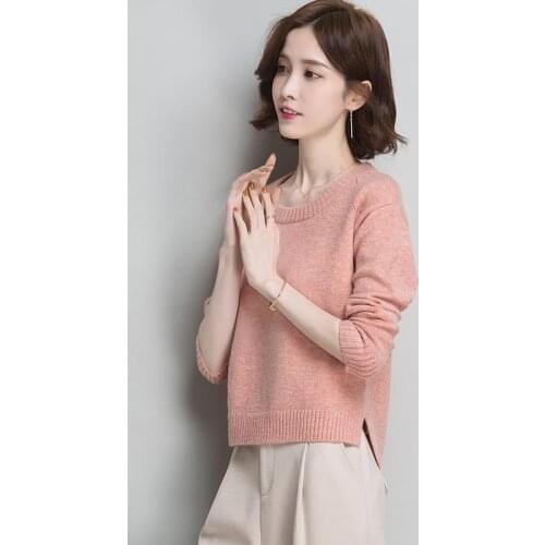 Woman Sweaters Pullover Cropped Pullover Sweater Womens 2021 Autumn Crew Neck Knitwear Top Femme Chandails