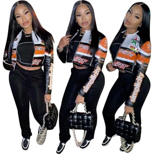 Women Slim Fit Leather Coats Street Print Full Sleeve Ladies Jacket Female Fashion Coat Tops