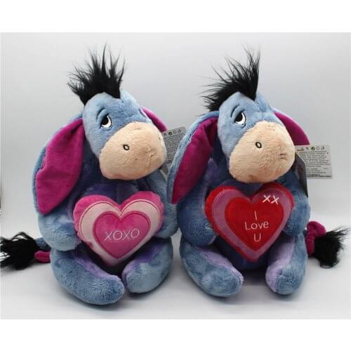 1pcs 30cm=11.8inch Original Eeyore Donkey plush soft doll Eeyore with I LOVE U heart toys Valentines Day gift lovers gift