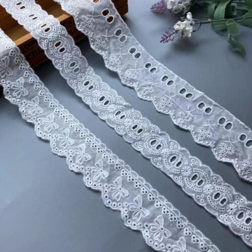 3 Yards Lace Ribbon Trims Off White Cotton Embroidered Flower for Dress Garments Home Textile Trimmings Applique Sewing DIY New