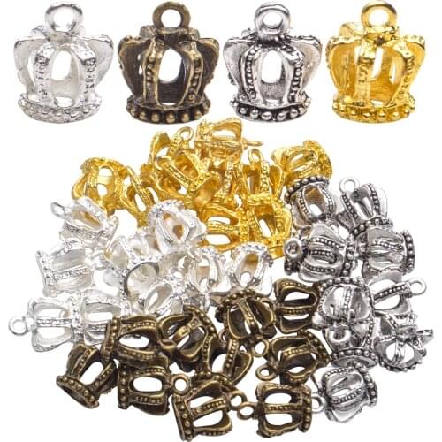 40pcs King Crown Charms Connector Vintage Dangle Charm Queen Crown Pendants Craft for Jewelry Making,4 Colors,15x13x13mm