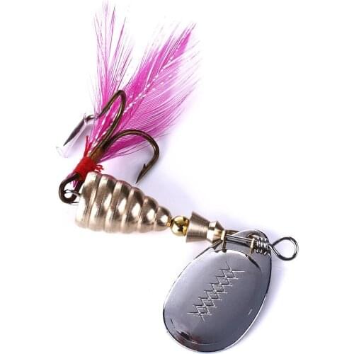 5Pcs Spinner Bait 9.5g Spoon Lures Metal Fishing Lure Bass Hard Bait With Feather Treble Hooks