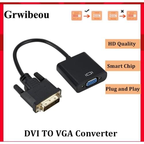 Grwibeou DVI Male to VGA Female Adapter Full HD 1080P DVI to VGA Adapter 25Pin to 15Pin Cable Converter for PC Computer Monitor