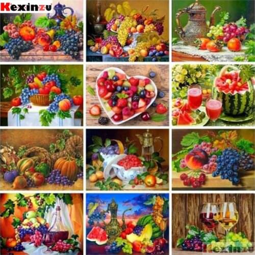 Kexinzu DIY Diamond Painting Fruit Floral Full Square Drill Diamond Mosaic Watermelon Grape Home Decor Diamond Embroidery Flower