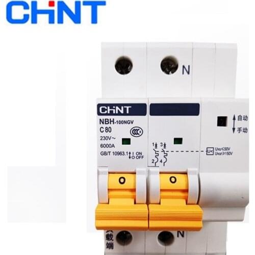 CHINT 2P 1P+N 220V 6KA 63A 80A 100A PV Self Recovery Over Voltage And Under Voltage Automatic Reclosing Circuit Breaker MCB