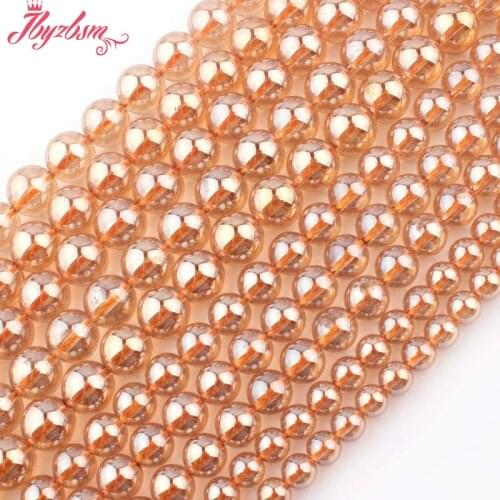 Natural Round Citrine Plating Quartz Smooth 6/8/10mm Stone Beads For DIY Necklace Bracelats Jewelry Making 15" Free Shipping