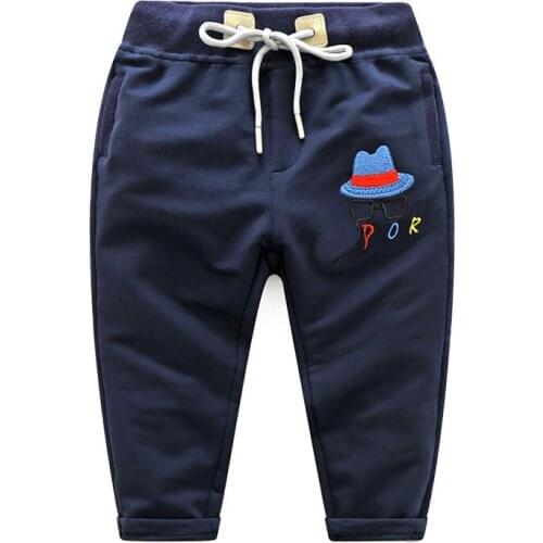 Childrens Sports Suits European Cute Childrens Boy Pure Cotton Embroidery Cartoon Motion Trousers Spring Pants Leggings 2-5 Y
