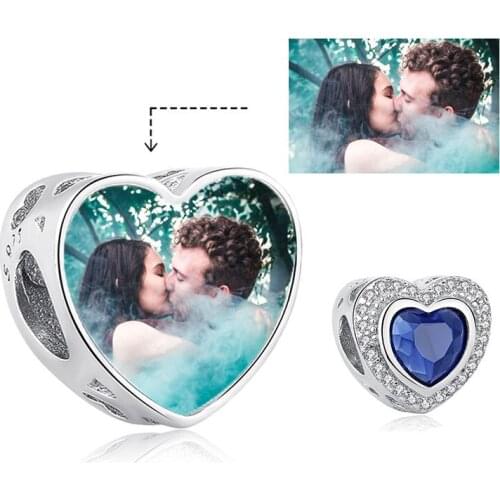 European DIY Blue Crystal Beads 925 Sterling Silver Charm Fit Original Bracelet Custom Photo Personalized Jewelry