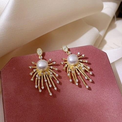 Exknl Flower Drop Earrings for Women Wedding Crystal Korean Simulated Pearl Fashion Earrings Women Jewelry Christmas Gifts 2020