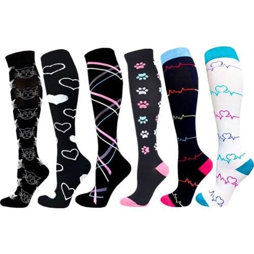 Unisex Compression Socks Varicose Veins Socks Stockings Cat Black Heart Shaped Outdoor Running Cycling Long Pressure Stockings