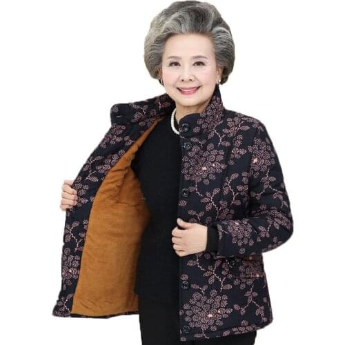 Middle-aged Cotton Coat Winter Warm Jacket Basic Paragraph Large Size 5XL Thicken printing Cotton Coat Ladies Parker Outerwear
