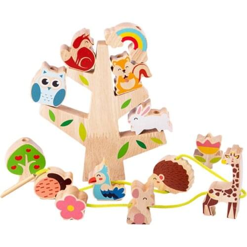 Children Animal Balance Wooden JengaBlocks Toys Montessori Stacking Threading Games Early Educational Fine Motor Training Toys