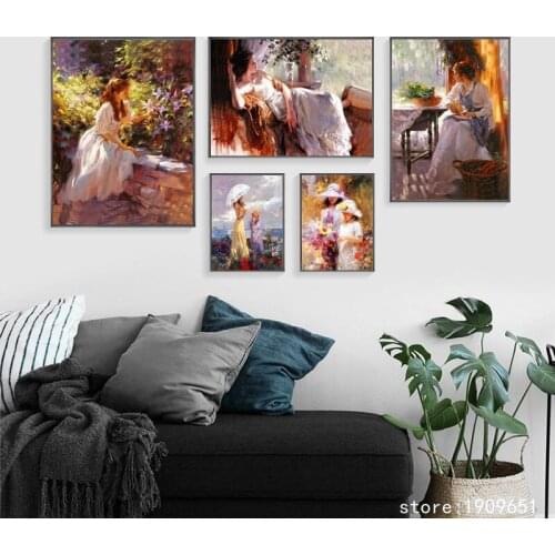 No frame impression figures summer beauty flowers canvas printings oil painting printed on cotton wall art decoration picture