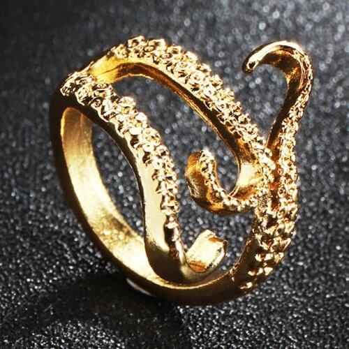Punk Gothic Sea Squid Octopus Ring Fashion Jewelry Open Size Adjustable High Quality Gold Color Rings Party Anniversary Gift