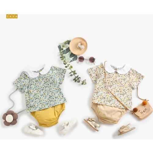 Baby girl clothes sets summer childrens clothing 100% cotton floral doll collar newborn clothes Short sleeve + briefs 2pcs