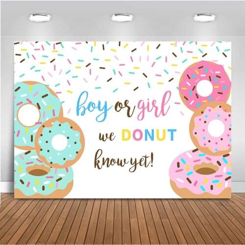 MOCSIKA Gender Reveal Backdrop for Photography Donut Background for Photo Studio Newborn Baby Party Decoration Supplies Vinyl