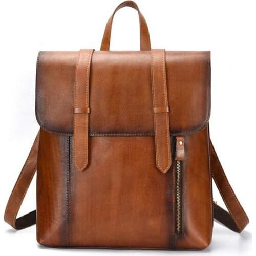Crazy Horse Cowhide Men Backpack Vintage Daypack Large Capacity Shoulder Bags Knapsack Travel Leather Bag Sling Cross Body Bag