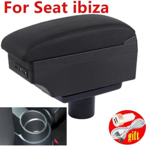 For Seat Ibiza 6L armrest box central Store content Storage box with cup holder ashtray products with USB LED