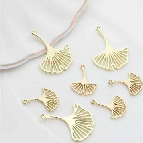Zinc Alloy Charms Gold Hollow Ginkgo Biloba Maple Leaves Pendant 10pcs/lot For DIY Fashion Jewelry Earrings Making Accessories