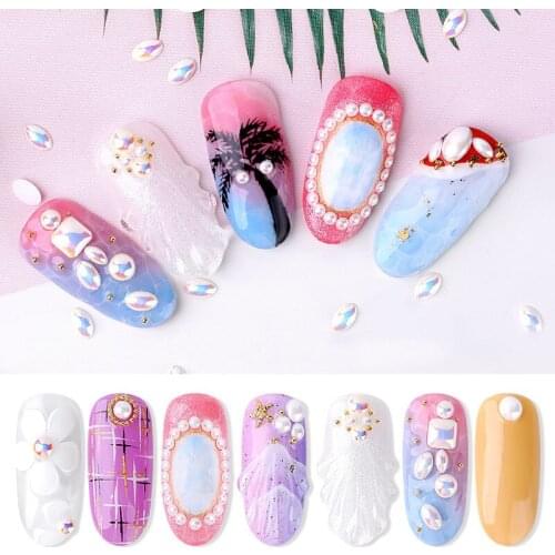 1 bag/50 pcs/100 pcs 3D White AB Semicircle/Various shapes Pearl Nail Art Rhinestone Gems Decorations Manicure DIY Tips