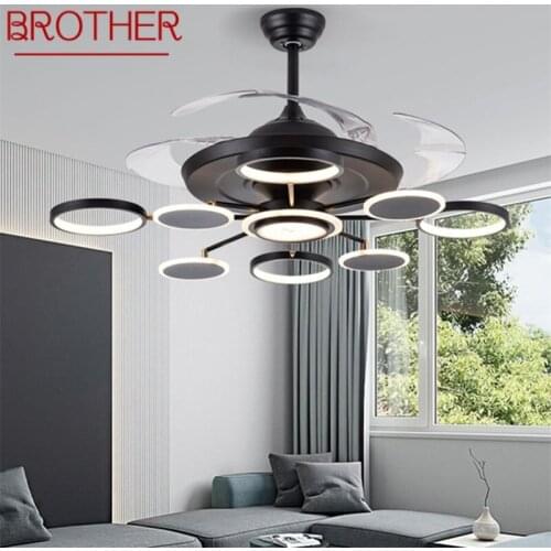 BROTHER New Ceiling Fan Lights Modern Black LED Lamp Remote Control Without Blade For Home Dining Room Restaurant