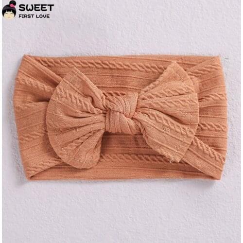Cute Nylon Bow Toddler Headbands For Girls Cable Knit Stretchy Soft Kids Turban Elastic Hairbands Headwear Hair Accessories 2021